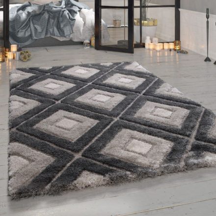 Shaggy szőnyeg 3D rombusz mintás szőnyeg szürke 240x340 cm