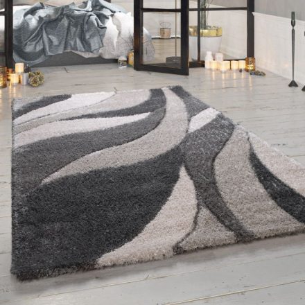 Shaggy szőnyeg 3D hullám mintás szőnyeg szürke 200x290 cm