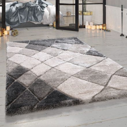 Shaggy szőnyeg 3D gyémánt mintás szőnyeg szürke 80x150 cm