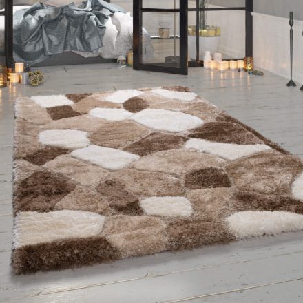 Shaggy szőnyeg 3D hatású mozaik szőnyeg bézs 120x170 cm