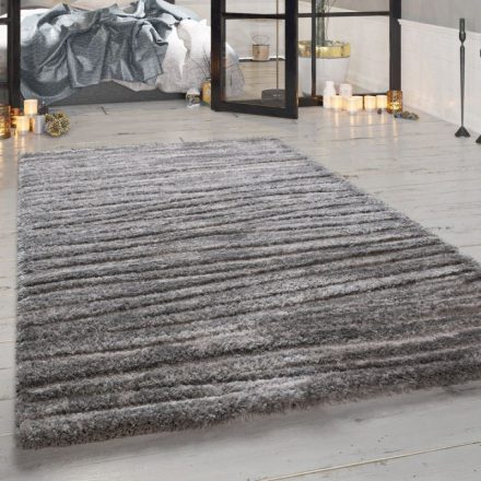 Shaggy szőnyeg 3D hatású csíkos szőnyeg szürke 240x340 cm