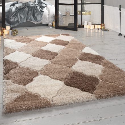 Bézs hosszú szálú szőnyeg marokkói mintával 80x150 cm