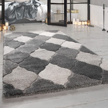Szürke hosszú szálú szőnyeg marokkói mintával 120x170 cm