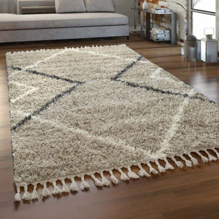 Romina Shaggy szőnyeg skandináv stílusú geometrikus modern szőnyeg bézs 160x220 cm