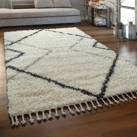 Romina Shaggy szőnyeg skandináv stílusú geometrikus modern szőnyeg krém 240x340 cm