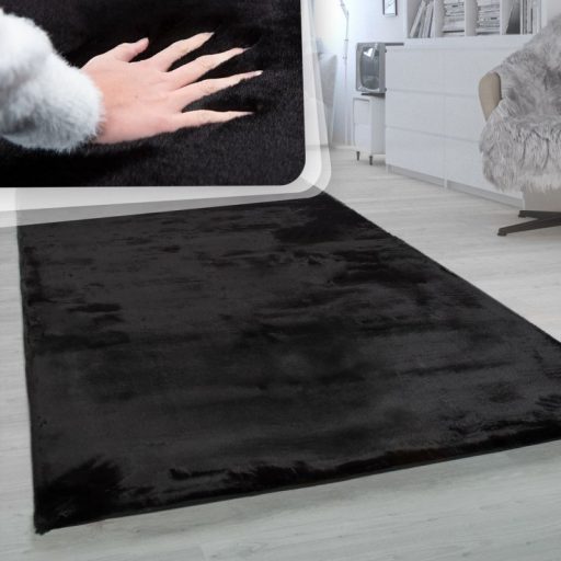Pluss shaggy szonyeg - puha, fekete szonyeg 80 cm kerek