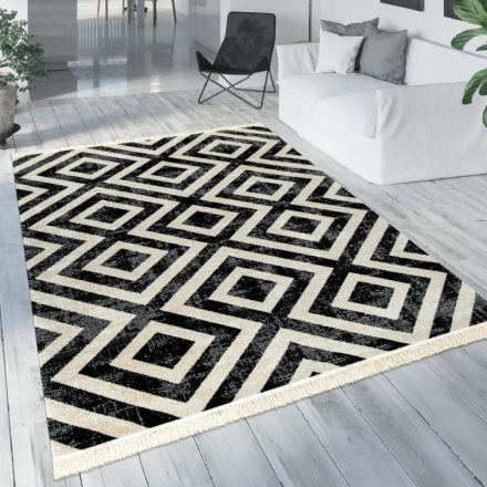 Skandináv kültéri szőnyeg rombusz mintával fekete-fehér 160 cm kerek