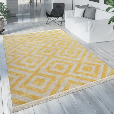 Skandináv kültéri szőnyeg rombusz mintával sárga-fehér 200 cm kör alakú