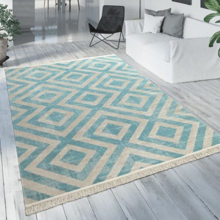 Skandináv kültéri szőnyeg rombusz mintával kék-fehér 160 cm kör alakú