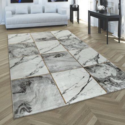 3D hatású designer szőnyeg márvány mintás szürke-arany 80x150 cm