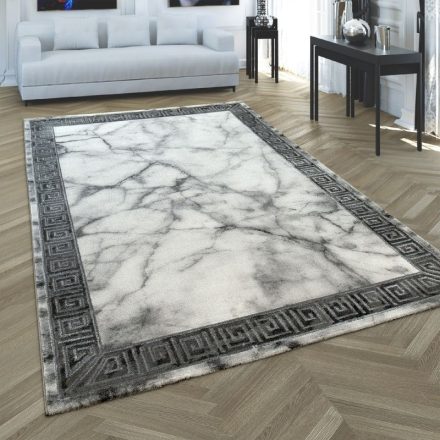 3D hatású designer szőnyeg bordűrös márvány mintás szürke-ezüst 80x150 cm