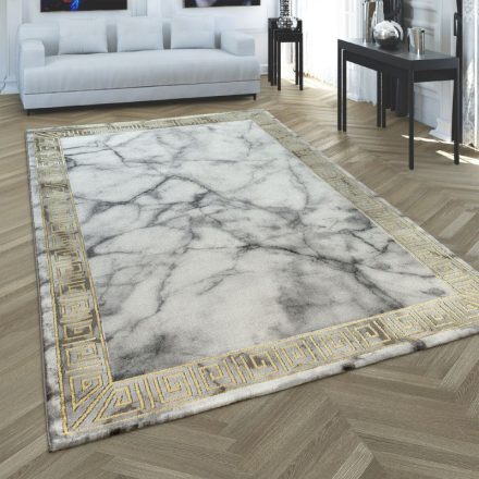 3D hatású designer szőnyeg bordűrös márvány mintás szürke-arany 80x150 cm