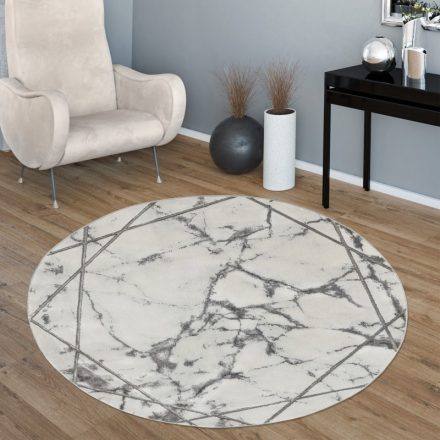 3D hatású designer szőnyeg absztrakt márvány mintás szürke-ezüst 160 cm kör alakú