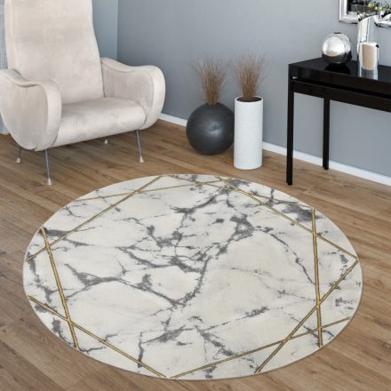 3D hatású designer szőnyeg absztrakt márvány mintás szürke-arany 160 cm kör alakú
