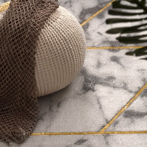 Szonyeg nappaliba - 3D hatasu, marvany mintas, szurke-arany, 80x150 cm