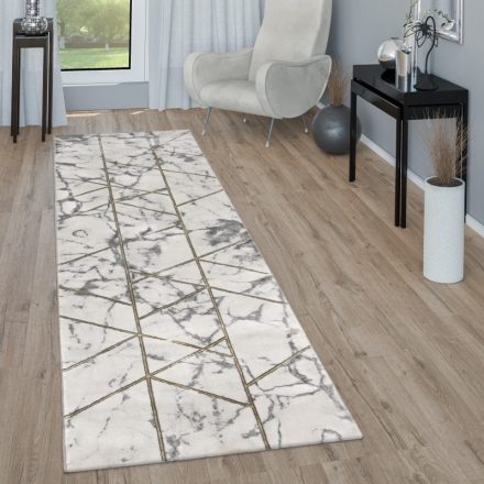 Designer szőnyeg márvány mintával 3D hatású szürke-arany 80x300 cm