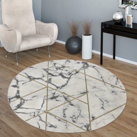 Designer szőnyeg márvány mintával 3D hatású szürke-arany 120 cm kör alakú