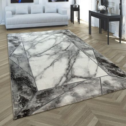Bordűrös absztrakt márvány mintás designer szőnyeg szürke-ezüst 240x340 cm