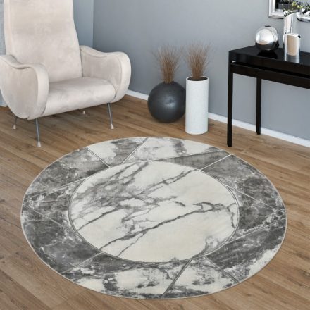Bordűrös absztrakt márvány mintás designer szőnyeg szürke-ezüst 120 cm kör alakú
