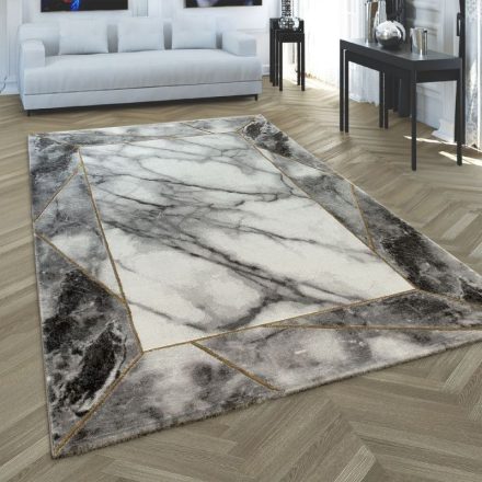 Bordűrös absztrakt márvány mintás designer szőnyeg szürke-arany 240x340 cm