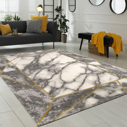 Bordűrös absztrakt márvány mintás designer szőnyeg szürke-arany 80x150 cm