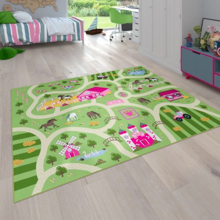 Gyerekszőnyeg játszószőnyeg utca motívum állatos szőnyeg - zöld 240x340 cm