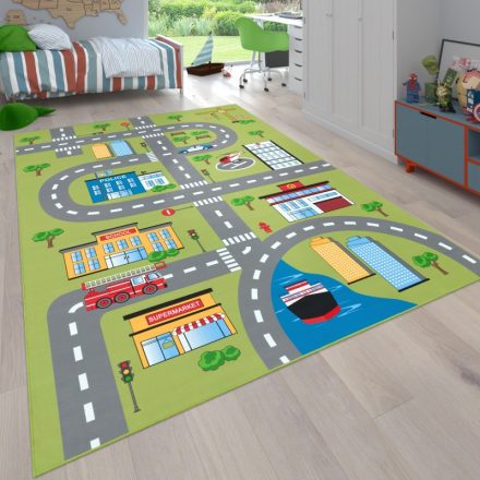 Zöld mintás játszószőnyeg gyerekszőnyeg fiúknak autópálya autóút 240x340 cm