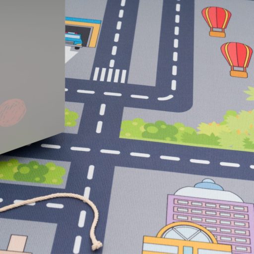 Gyerekszoba szőnyeg fiúknak - autópályás, játszószőnyeg, csúszásmentes, szürke, 80x150 cm