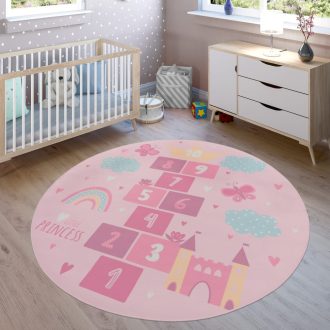 csuszasmentes rozsaszin kislany gyerekszoba szonyeg 200 cm kerek