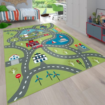 Szőnyeg fiúknak közlekedés játszószőnyeg gyerekszőnyeg - zöld 160x220 cm