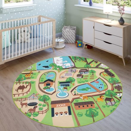 Szőnyeg gyerekszobába állatkert játszószőnyeg - bézs gyerek szőnyeg 200 cm kör alakú