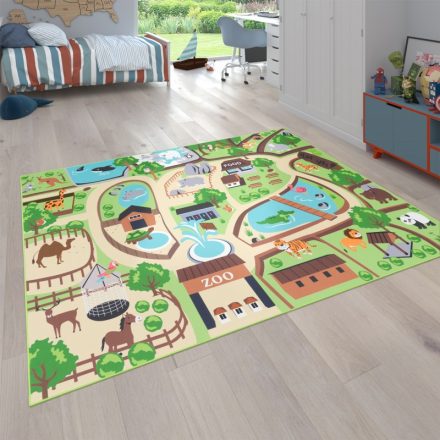 Szőnyeg gyerekszobába állatkert játszószőnyeg - bézs gyerek szőnyeg 200 cm négyzet alakú