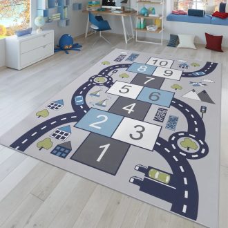   Gyerekszoba szőnyeg fiúknak- ugróiskola mintás, csúszásmentes, szürke, 80x150 cm