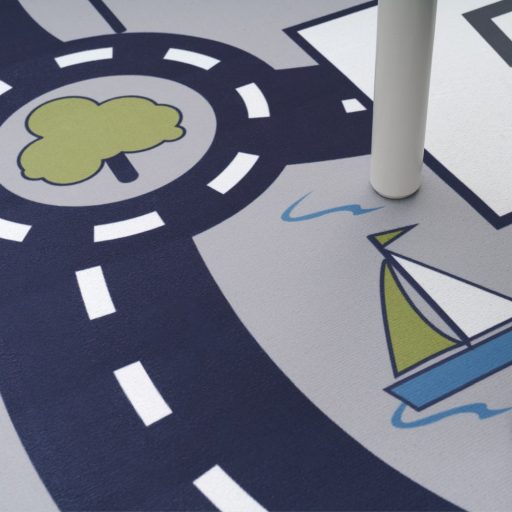 Gyerekszoba szőnyeg fiúknak- ugróiskola mintás, csúszásmentes, szürke, 80x150 cm