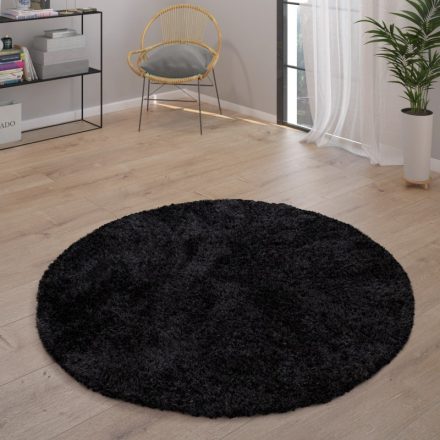 Eden Shaggy szőnyeg egyszínű szőnyeg fekete 120 cm kerek