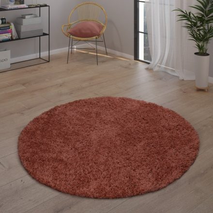 Eden Shaggy szőnyeg egyszínű szőnyeg rozsdabarna 80 cm kerek