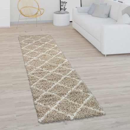 Regina Shaggy szőnyeg skandináv stílusú gyémánt mintával modern szőnyeg bézs 80x300 cm