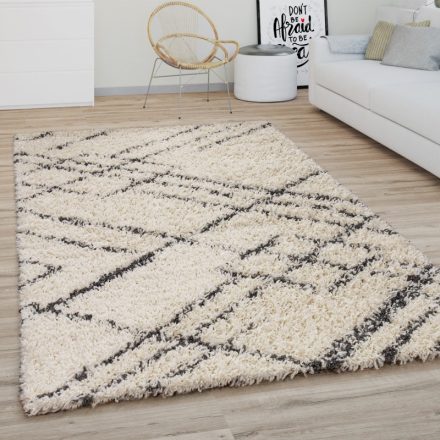 Shaggy szőnyeg absztrakt mintával skandináv stílusú krém-antracit 300x400 cm
