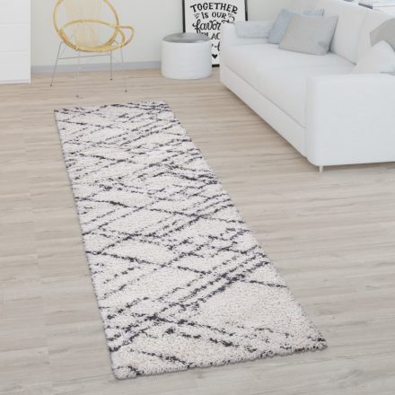 Shaggy szőnyeg absztrakt mintával skandináv stílusú krém-antracit 80x300 cm