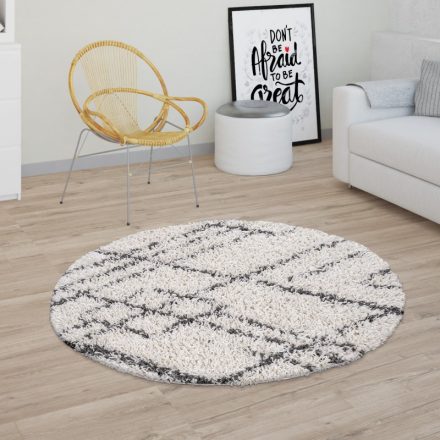Shaggy szőnyeg absztrakt mintával skandináv stílusú krém-antracit 80 cm kör