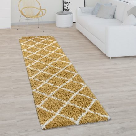 Regina Shaggy szőnyeg skandináv stílusú gyémánt mintával modern szőnyeg mustár 80x300 cm