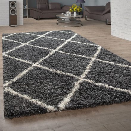 Regina Shaggy szőnyeg skandináv stílusú gyémánt mintával modern szőnyeg antracit 150 cm négyzet