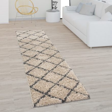 Regina Shaggy szőnyeg skandináv stílusú gyémánt mintával modern szőnyeg bézs-antracit 80x300 cm