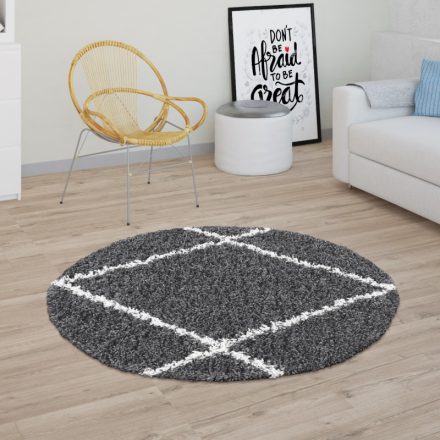 Bora Shaggy szőnyeg gyémánt mintával antracit 120 cm kör alakú