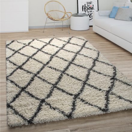 Shaggy szőnyeg rombusz mintával skandináv stílusú krém-antracit 60x100 cm