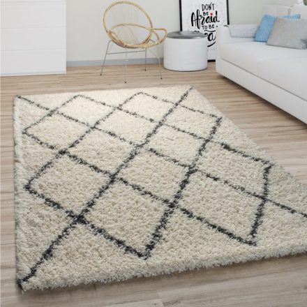 Shaggy szőnyeg nappaliba hálószobába rombusz skandináv szőnyeg krém 160x220 cm