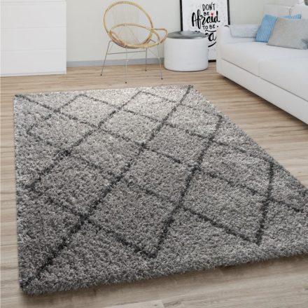 Shaggy szőnyeg nappaliba hálószobába rombusz skandináv szőnyeg - szürke 240x340 cm