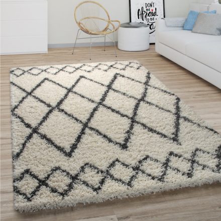 Shaggy szőnyeg nappaliba hálószobába rombusz skandináv szőnyeg krém-antracit 240x340 cm