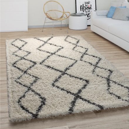 Shaggy szőnyeg nappaliba hálószobába geometria skandináv szőnyeg krém-antracit 240x340 cm