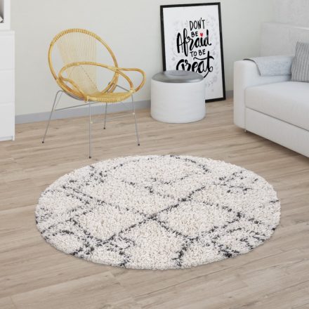 Shaggy szőnyeg nappaliba hálószobába bolyhos skandináv szőnyeg krém-antracit 80 cm kör